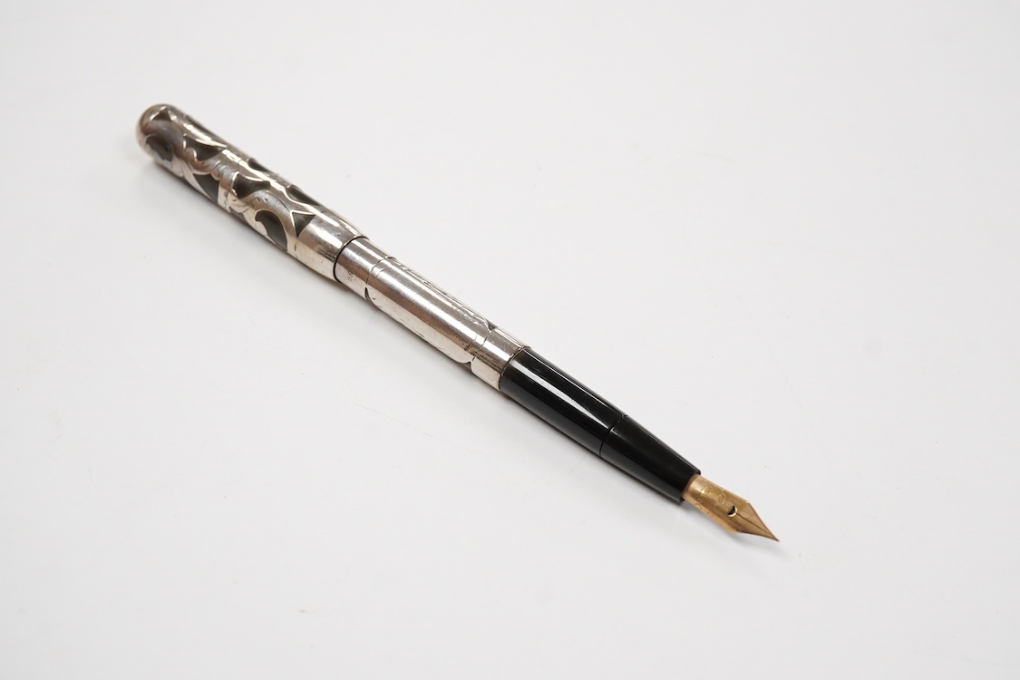 A Sterling silver filigree eyedropper fountain pen, fitted with Conklin Toledo nib